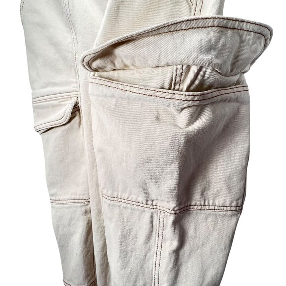 PacSun White High Waisted Cargo Pants Elastic Waist Pockets M Contrast Stitching - Picture 7 of 15